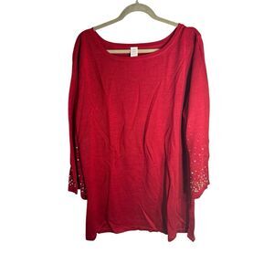 Avon Women's Embellished Quarter Sleeve Knit Tunic Sweater Top Red 3X NWOT